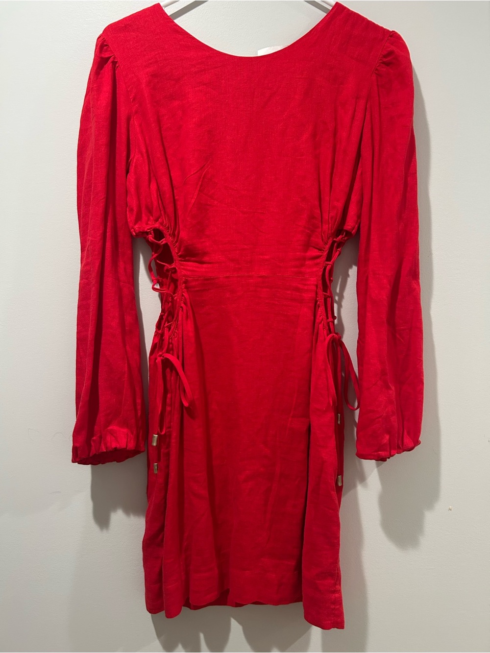 NWT Vix Paula Hermanny Carina Red Long Sleeve Side-Tie Mini Dressed